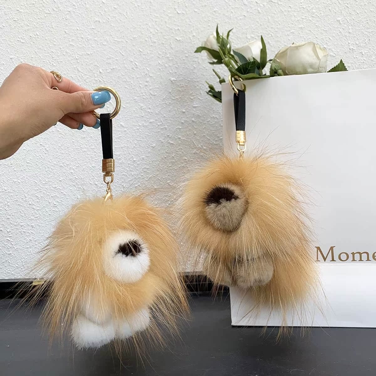 Luxury Bags For Kids - Luxuriöser Echter Nerzfell-Löwen-Anhänger Schlüsselanhänger Niedlicher Plüsch-Taschenanhänger